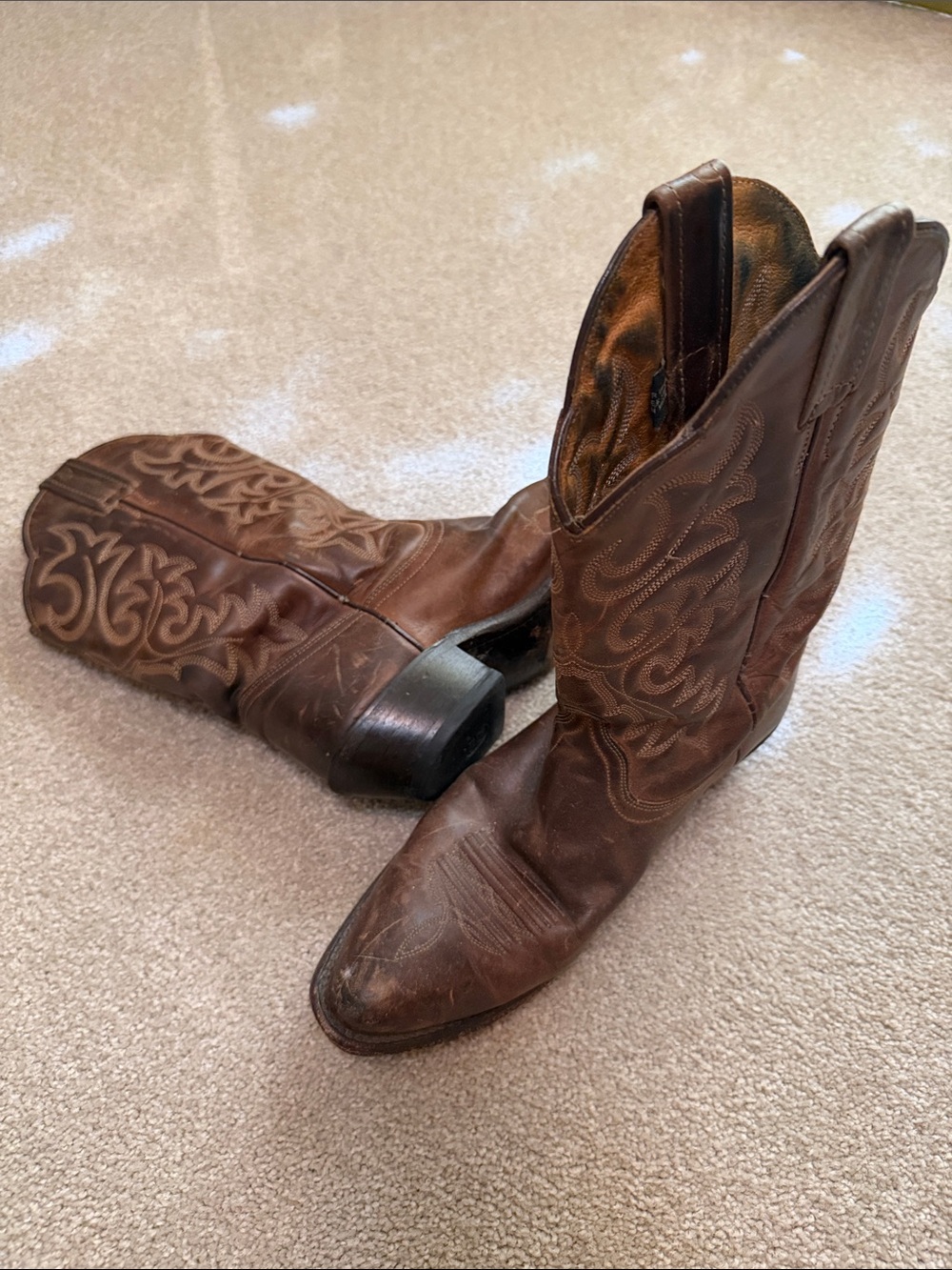Dan Post Brown Leather Embroidered Cowboy Heeled Boots